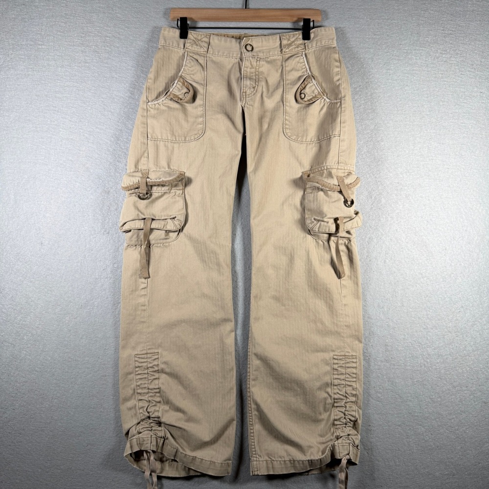 Levis Tab Twills Womens Tan Khaki Cargo Pants Wide Leg Cinch Hem Size 9M 32x30
